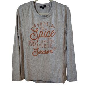 Modern Canvas Long Sleeve Top Women's Medium Gray Pumpkin Spice Fall‎ Seasonal